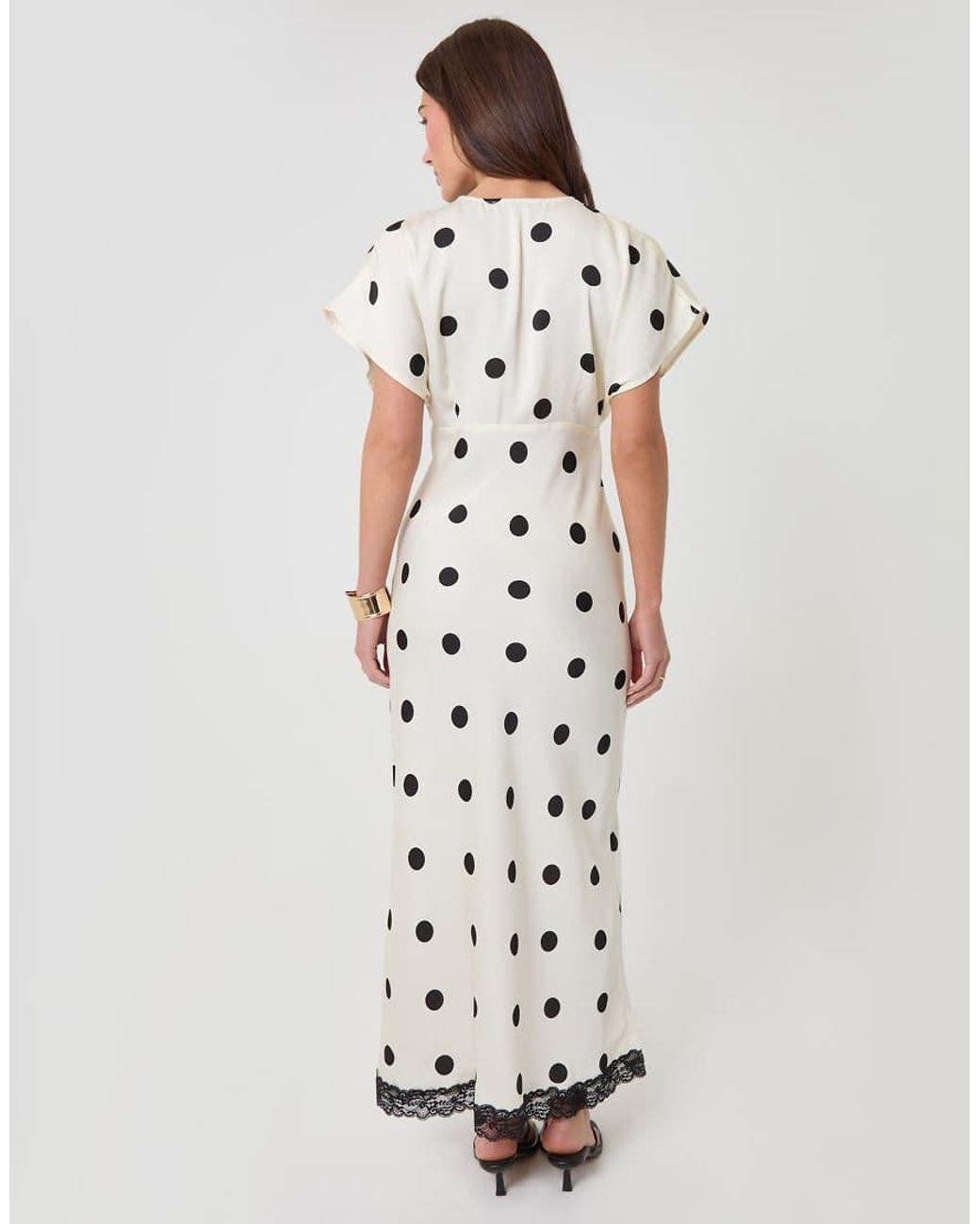Threadbare White Polka Dot Satin Lace Trim Tea Dress