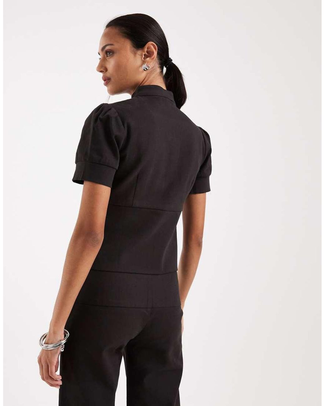 Motel Brown Co-ord Renia Button Detail Short Sleeve Top