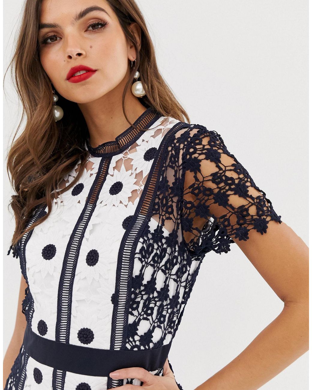 chi chi london lace a line mini dress with long sleeves