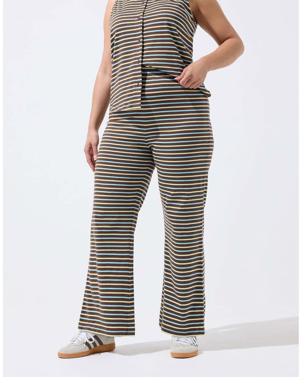 Yours Clothing White Striped Wide Leg Trousers