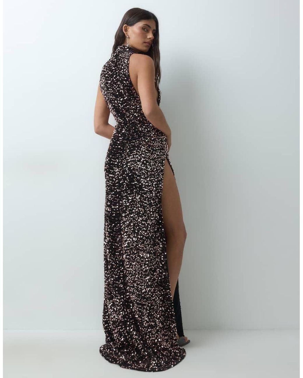 ASOS Gray Velvet Sequin Halter Dropped Armhole Sequin Maxi Dress