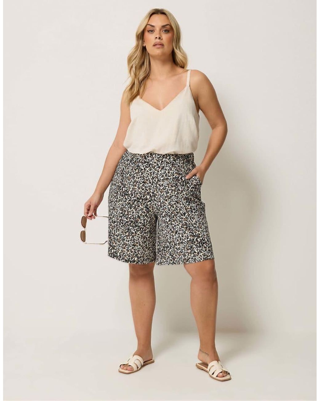 Yours Clothing Gray Leopard Textured Shorts
