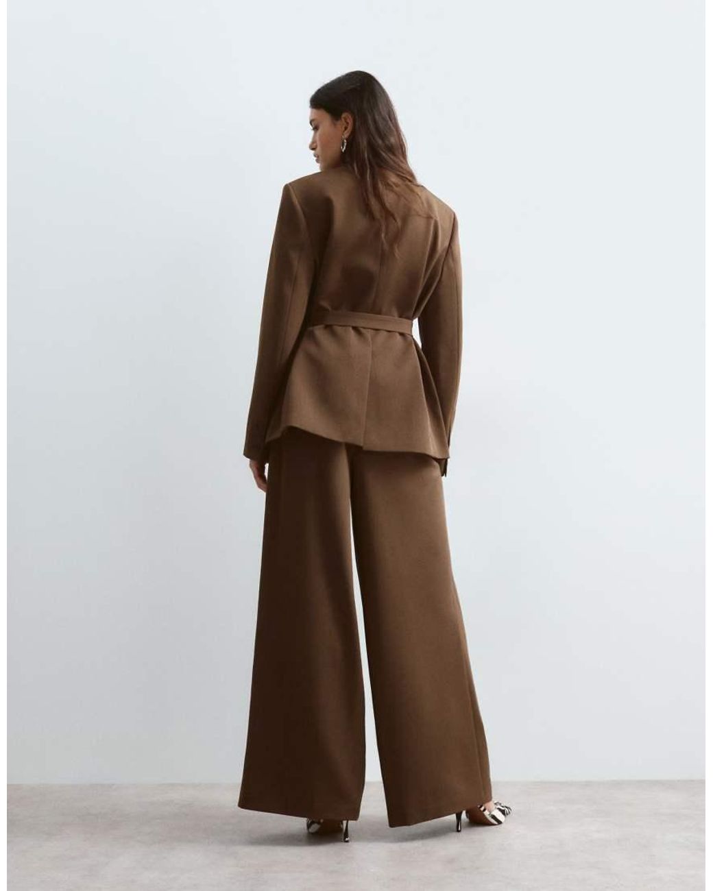 ARRANGE Brown Belted Cinched Waist Blazer With Removable Lapel Co-ord