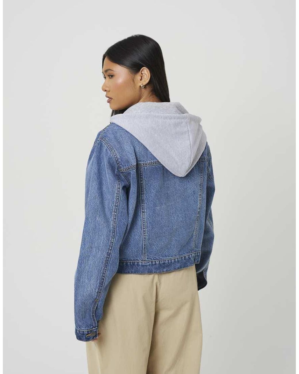 Brave Soul Blue Denim Jacket With Detachable Jersey Hood