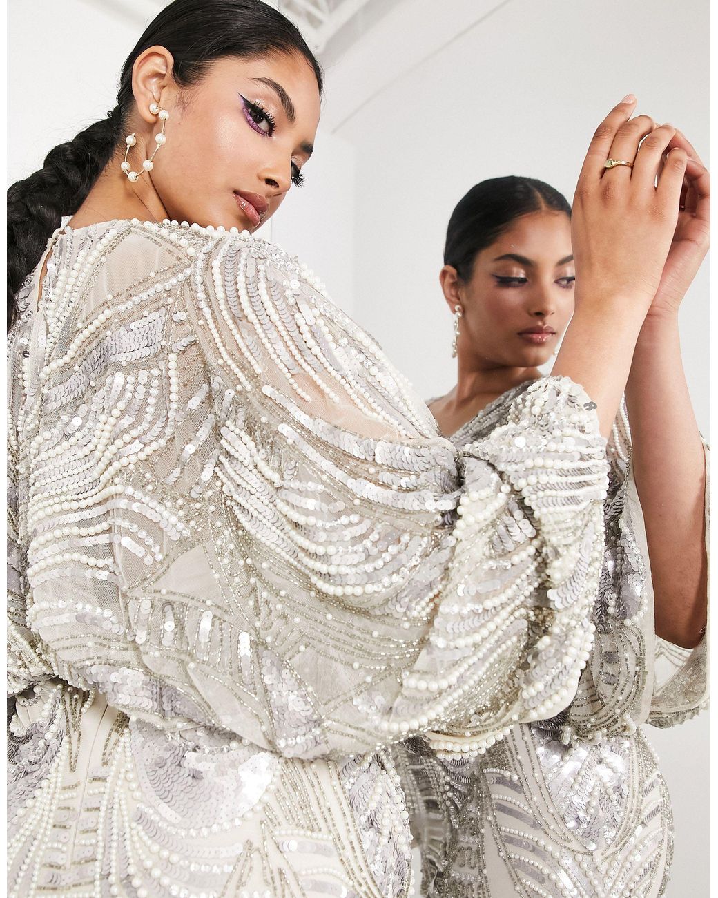 ASOS Kimono Sleeve Midi Dress With Sequin Pearl Embellishment in