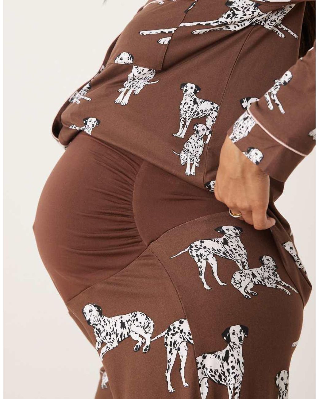 Chelsea Peers Brown Exclusive Maternity Dalmation Long Sleeve Revere & Trouser Pyjama Set