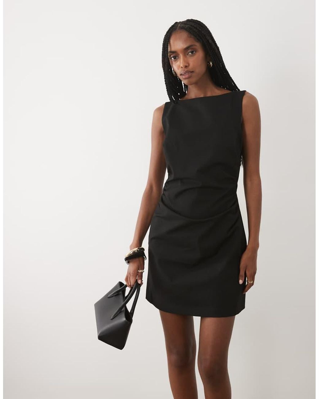 Abercrombie & Fitch Black Square Neck 90s Tailored Mini Dress With Hardware Detail
