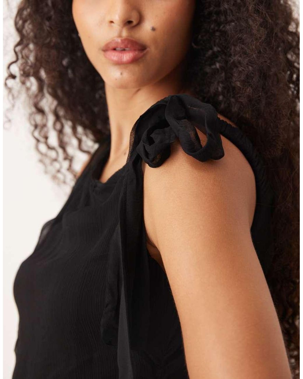 Vrg Grl Black Off The Shoulder Tie Detail Mesh Mini Dress