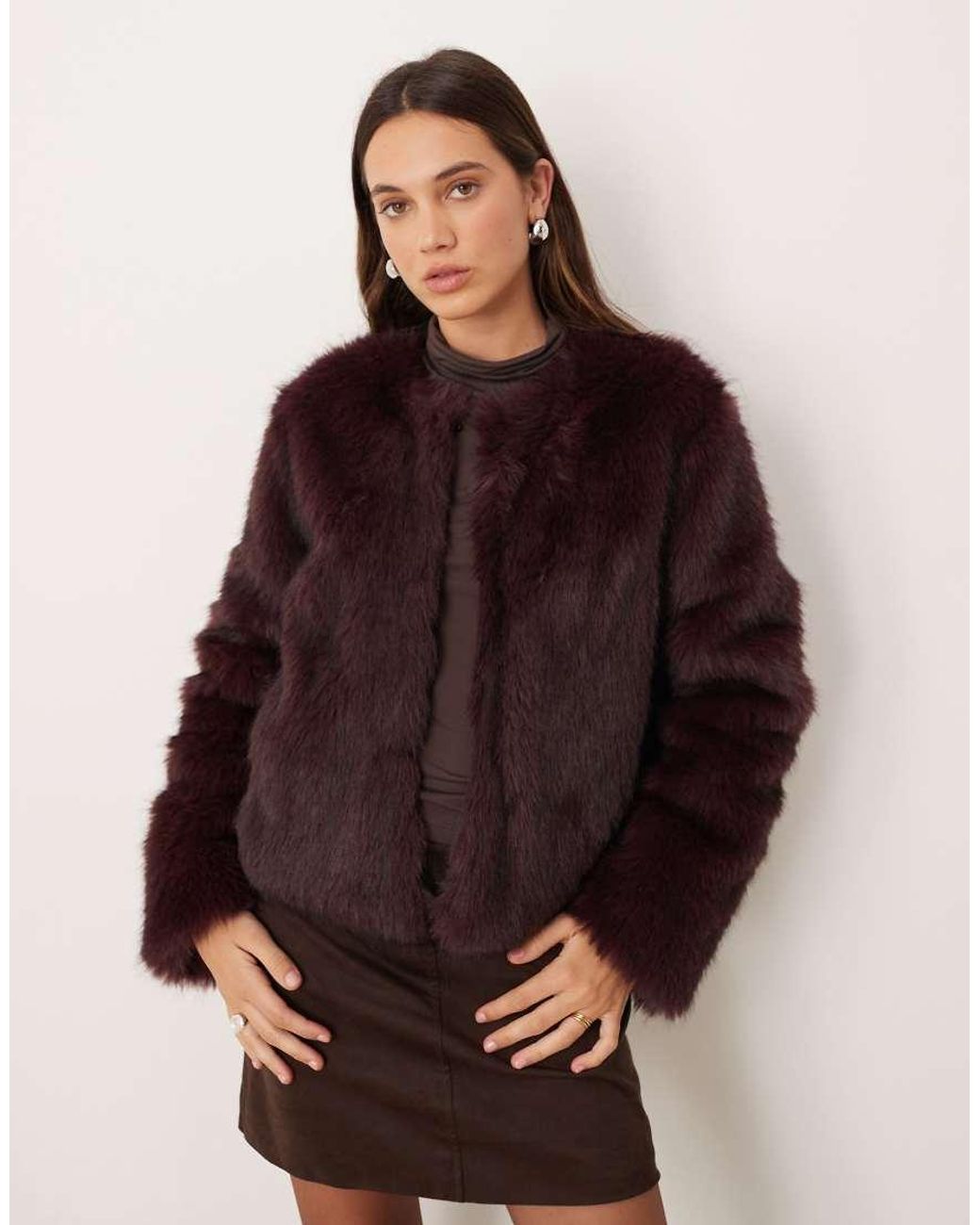 Gina Tricot Brown Faux Fur Short Jacket