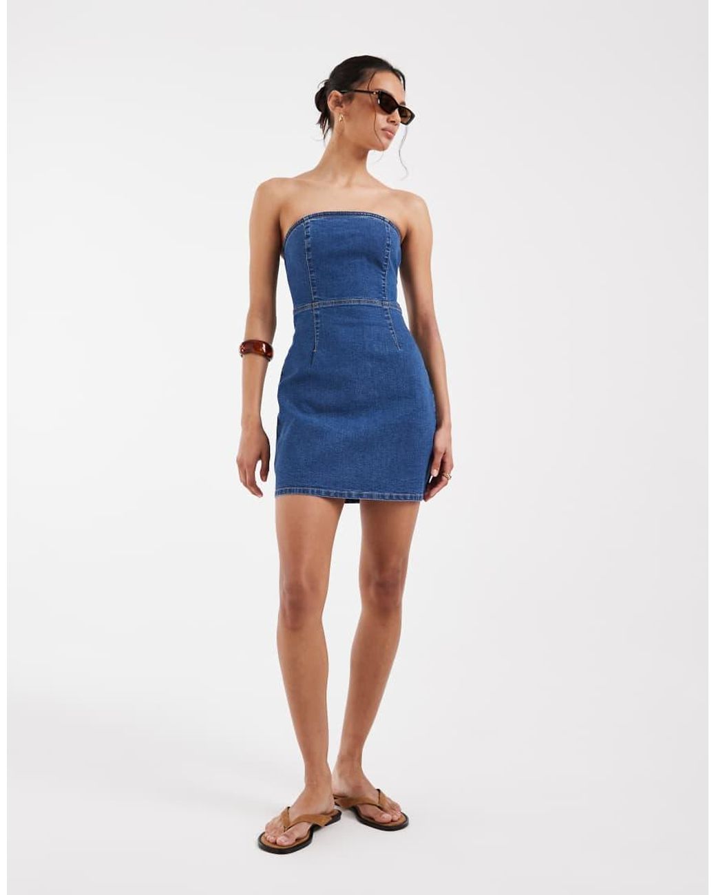 ASOS Blue Denim Bandeau Mini Dress