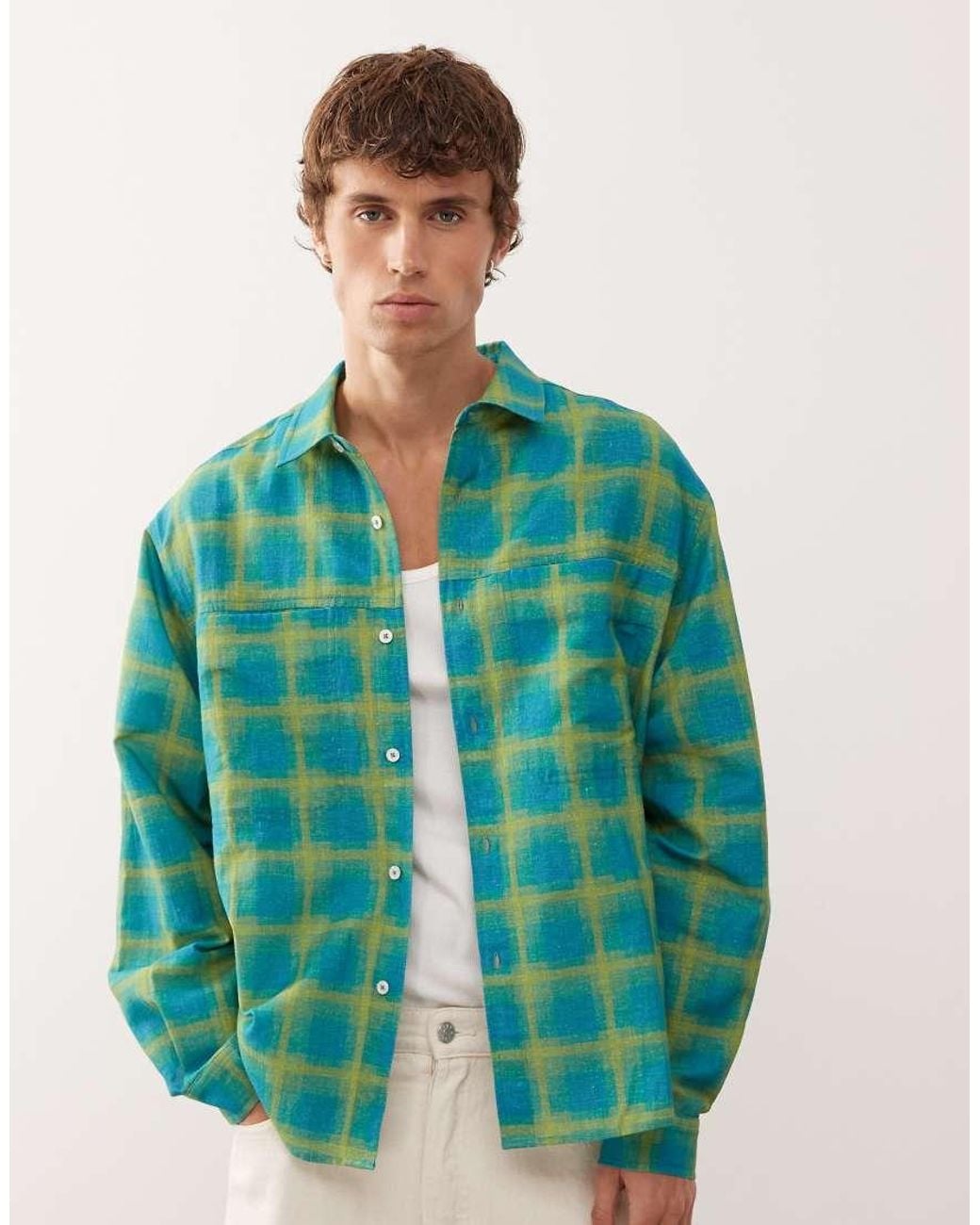Reclaimed Vintage Green Boxy Crop Shirt for men