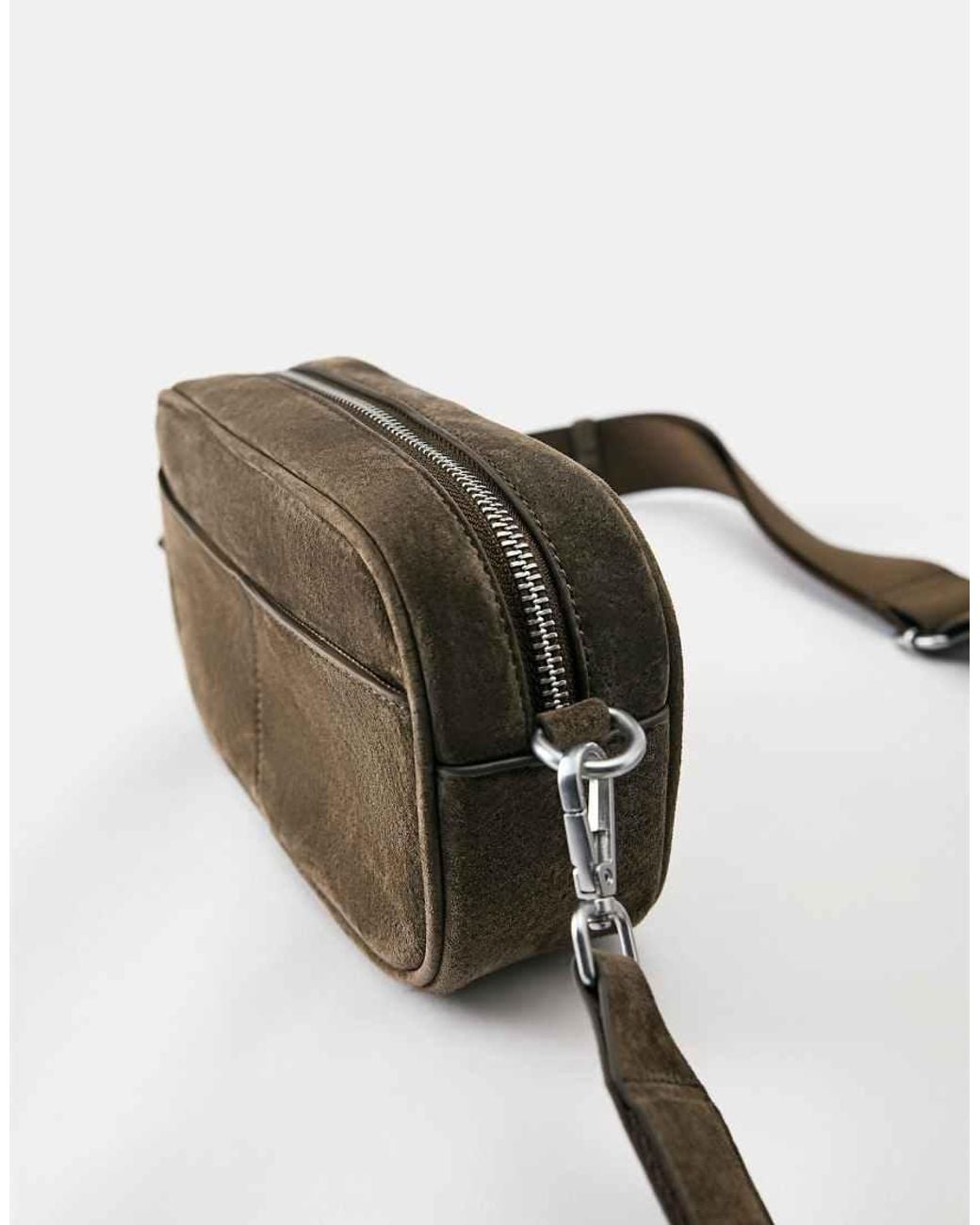 Pull&Bear Gray Leather Crossbody Bag for men