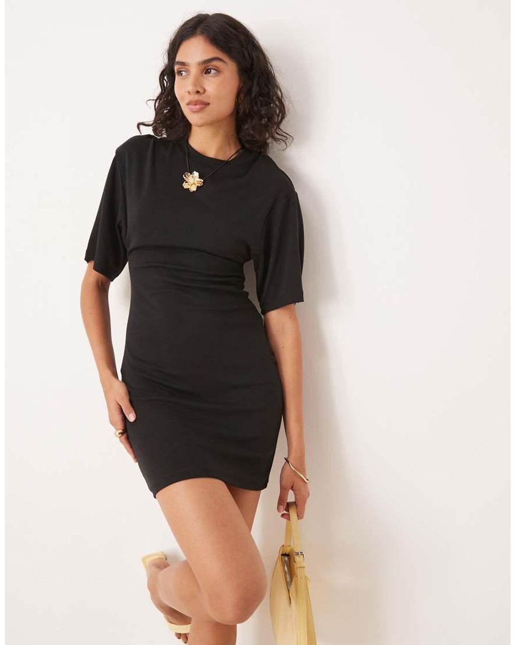 Gina Tricot Black Short Sleeve Sculpt Jersey Mini Dress