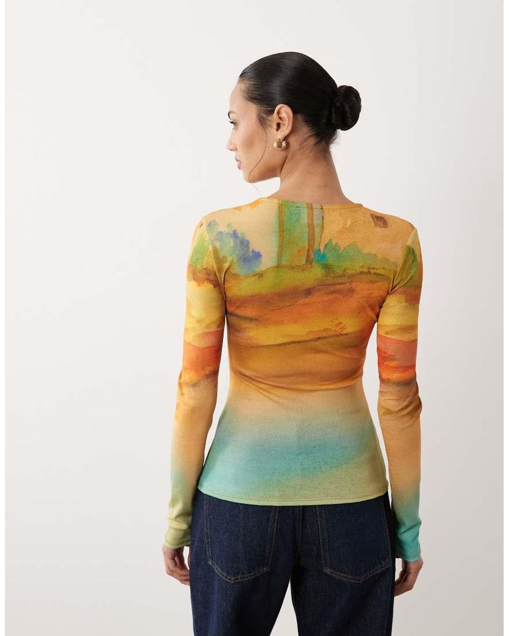 ASOS Multicolor Long Sleeve Onion Skin Top With Print