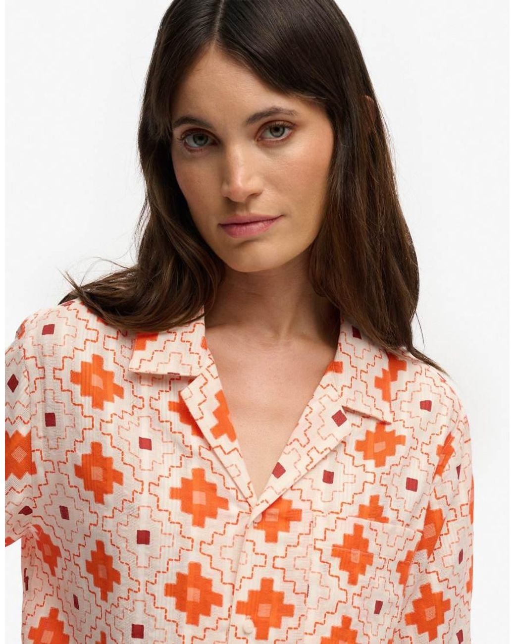 Superdry Orange Beach Printed Short Sleeve Shirt