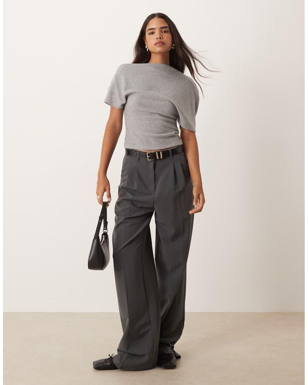 Gina Tricot Gray Soft Asymmetric Top