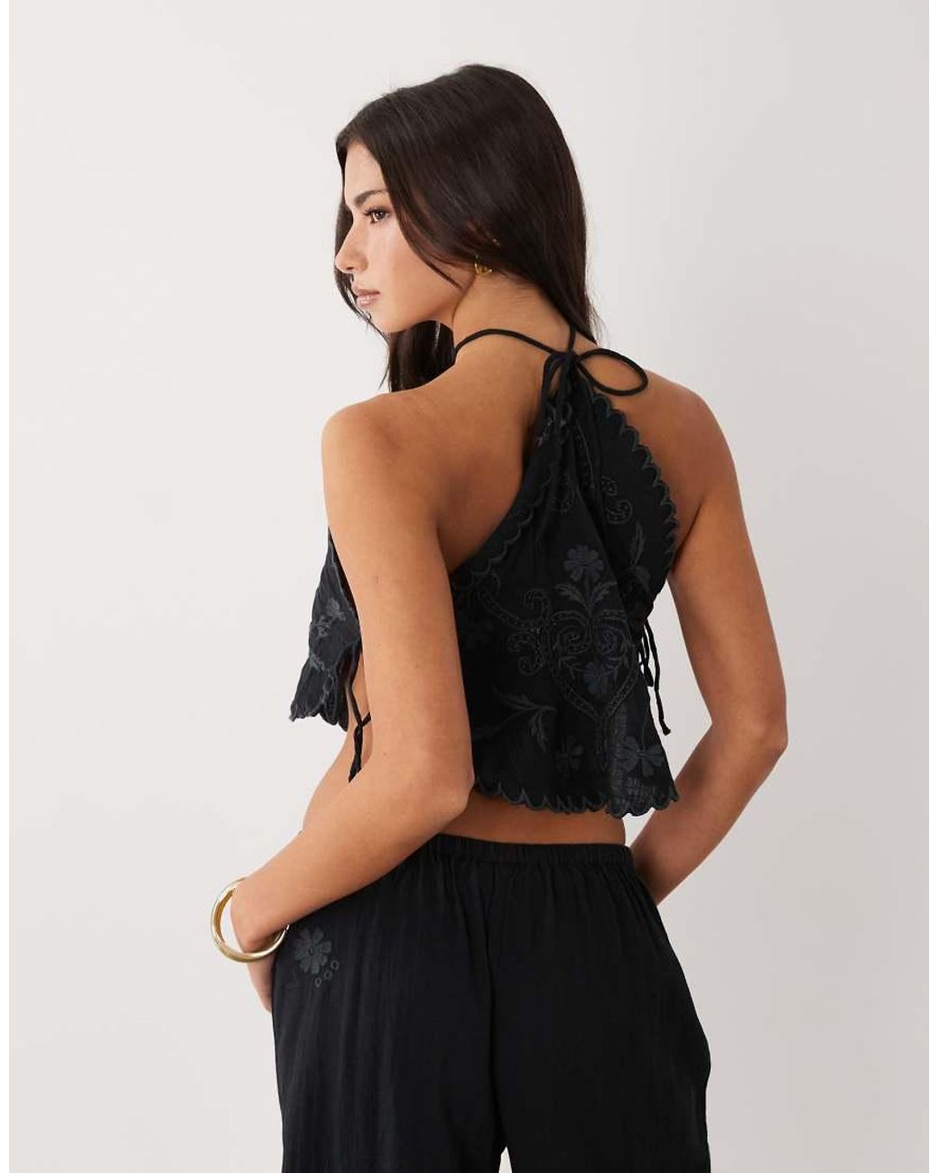 ASOS Black Nienna Embroidered Halter Beach Top