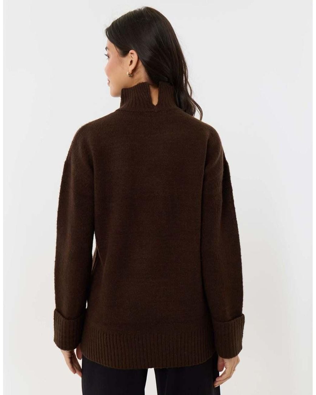 Threadbare Brown Relaxed Fit Funnel Neck Jumper