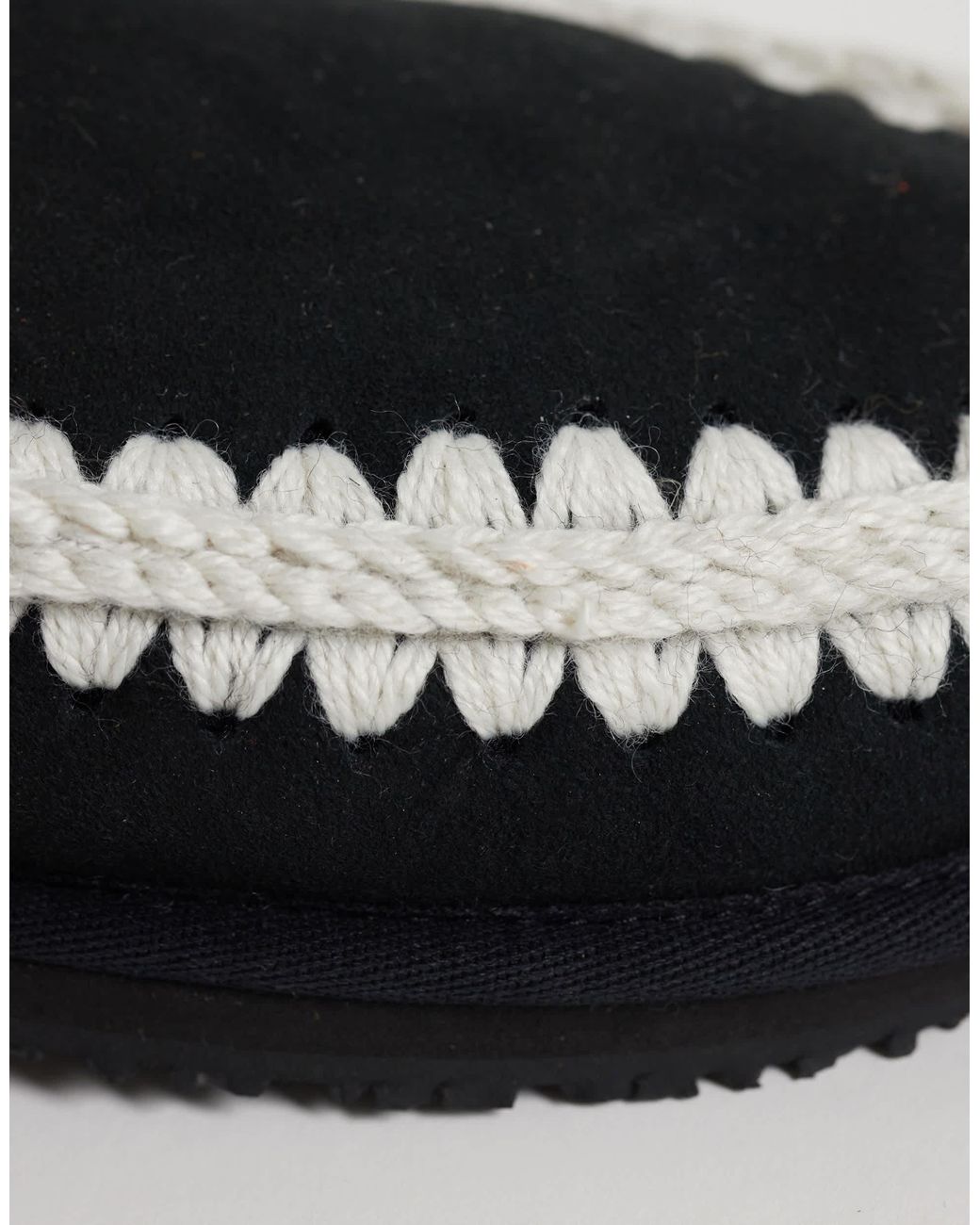Mou Black Shearling Lined Overstitch Suede Slippers