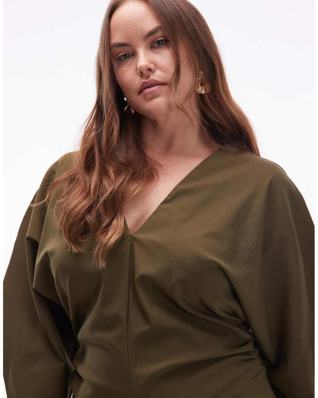 ASOS Brown Asos Design Curve V Neck Ruched Bengaline Mini Dress