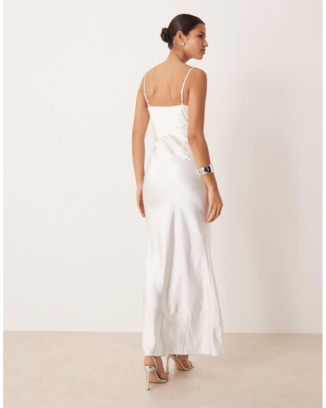 Pretty Lavish Natural Bridal Keisha Satin Drape Cowl Neck Cami Maxi Dress