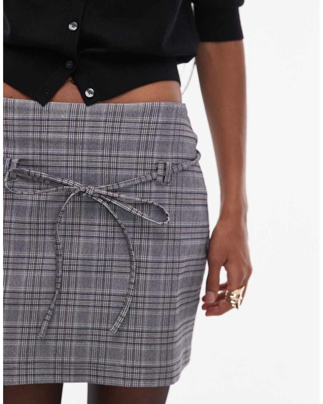 ASOS Gray Bengaline Fitted Mini Skirt With Tie Detail
