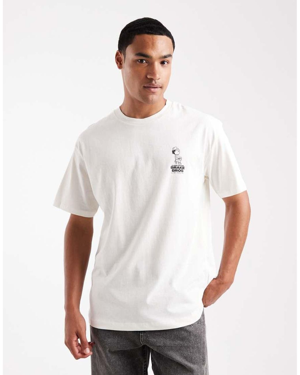 Jack & Jones White Oversized T-shirt With Brakebros Print for men