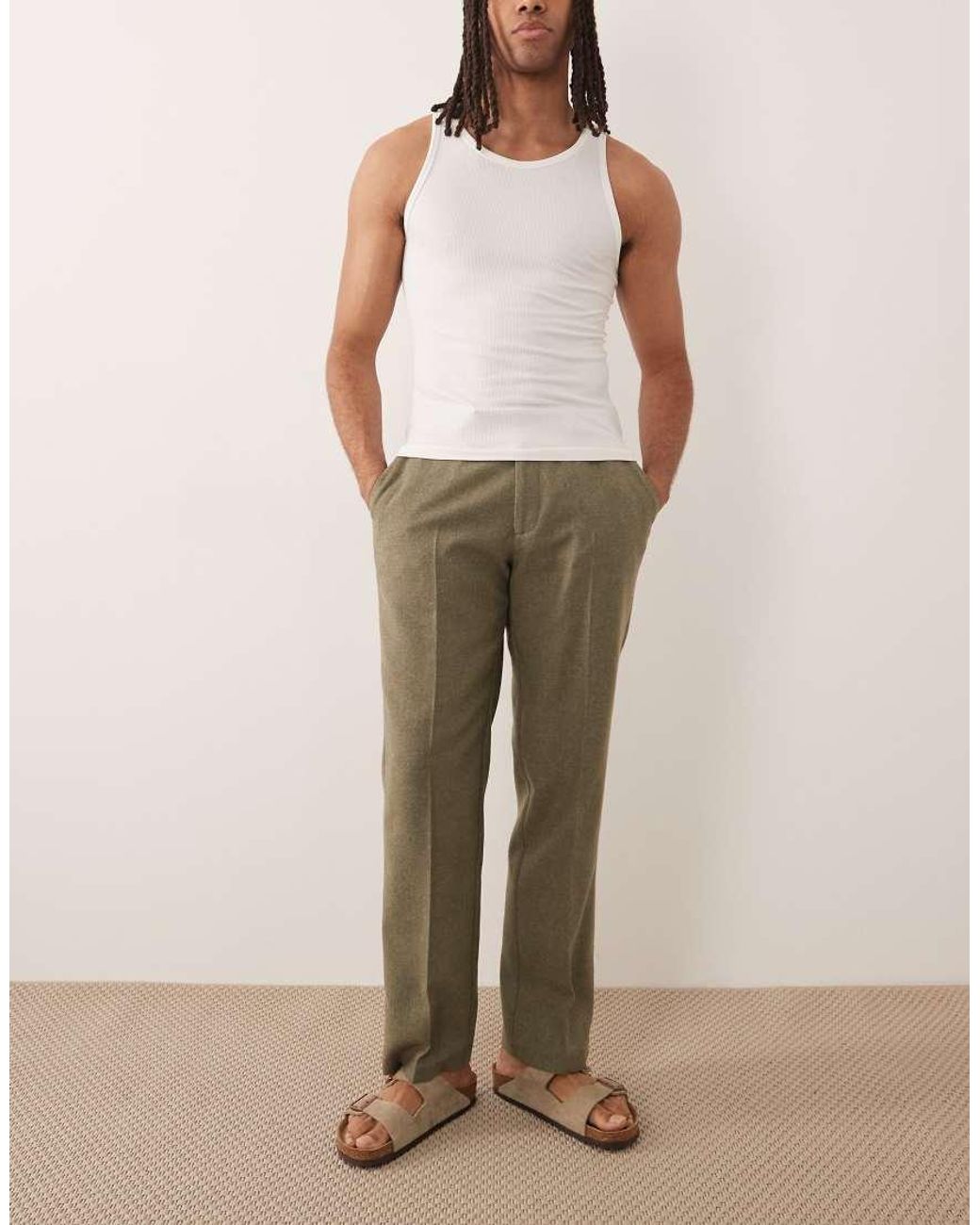 ASOS Natural Tailored Straight Leg Pants With Wool Blend for men