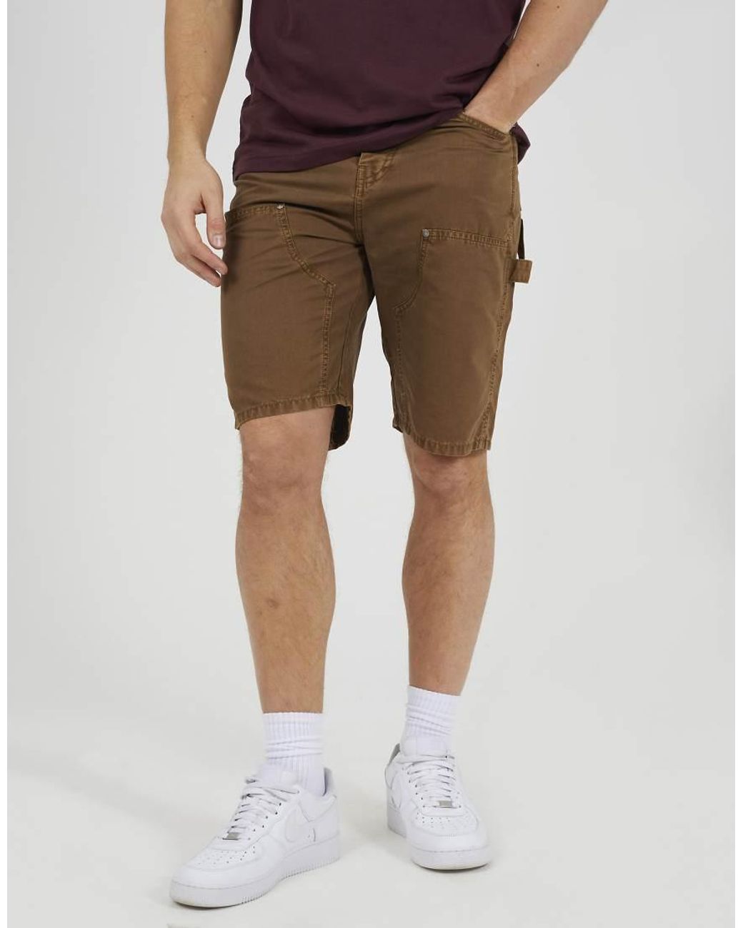 Brave Soul Brown Carpenter Button-Up Shorts for men