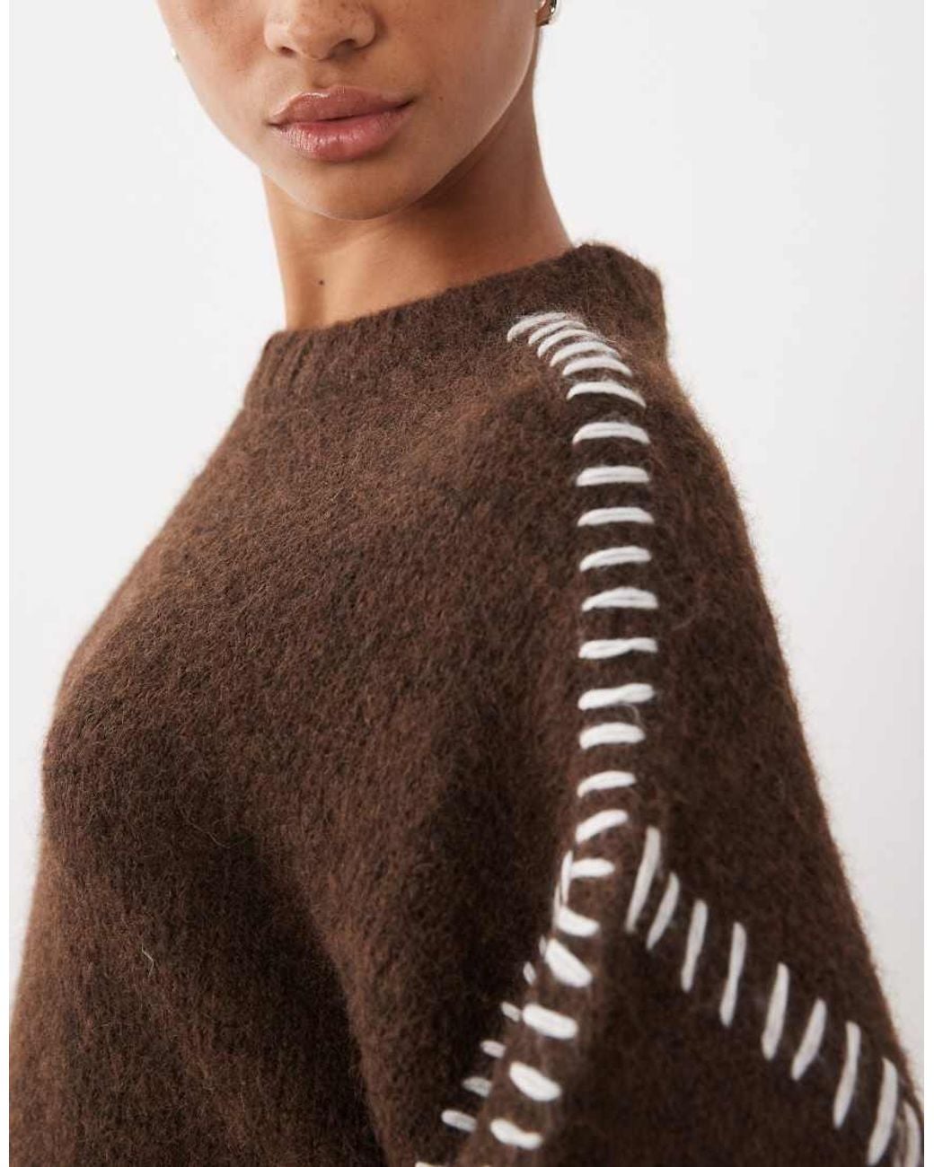 Jdy Brown Knitted Sweater With Stitch Detail