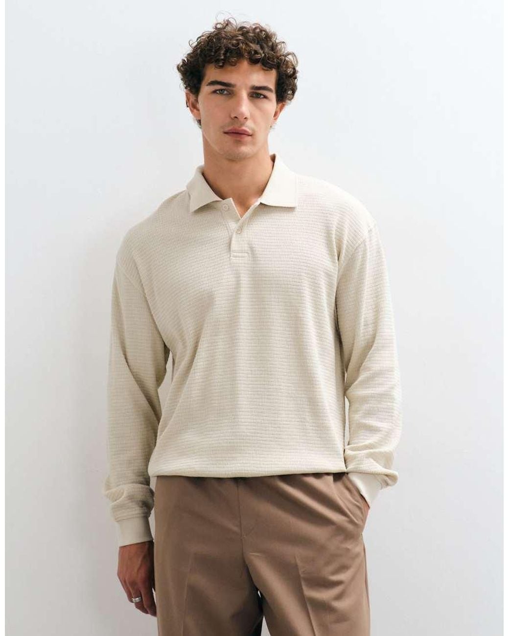 New Look Natural Waffle Texture Polo for men