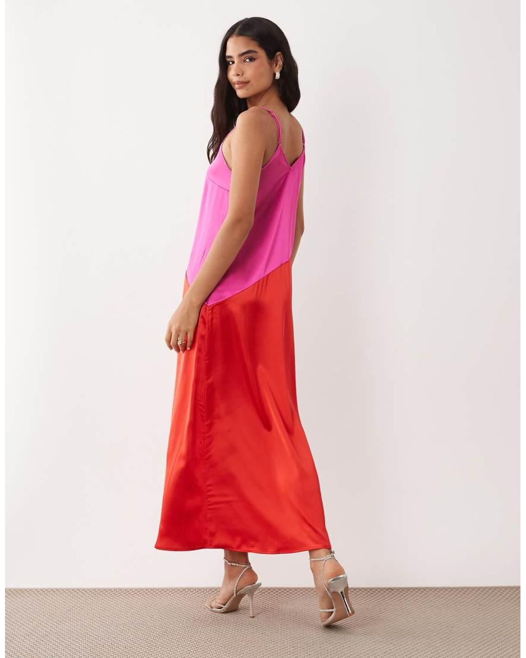 Vila Pink Satin Cami Maxi Dress