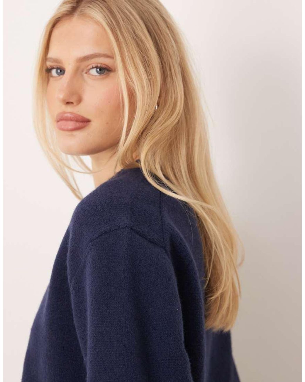 Gina Tricot Blue Crew Neck Knitted Sweater With Wide Sleeves