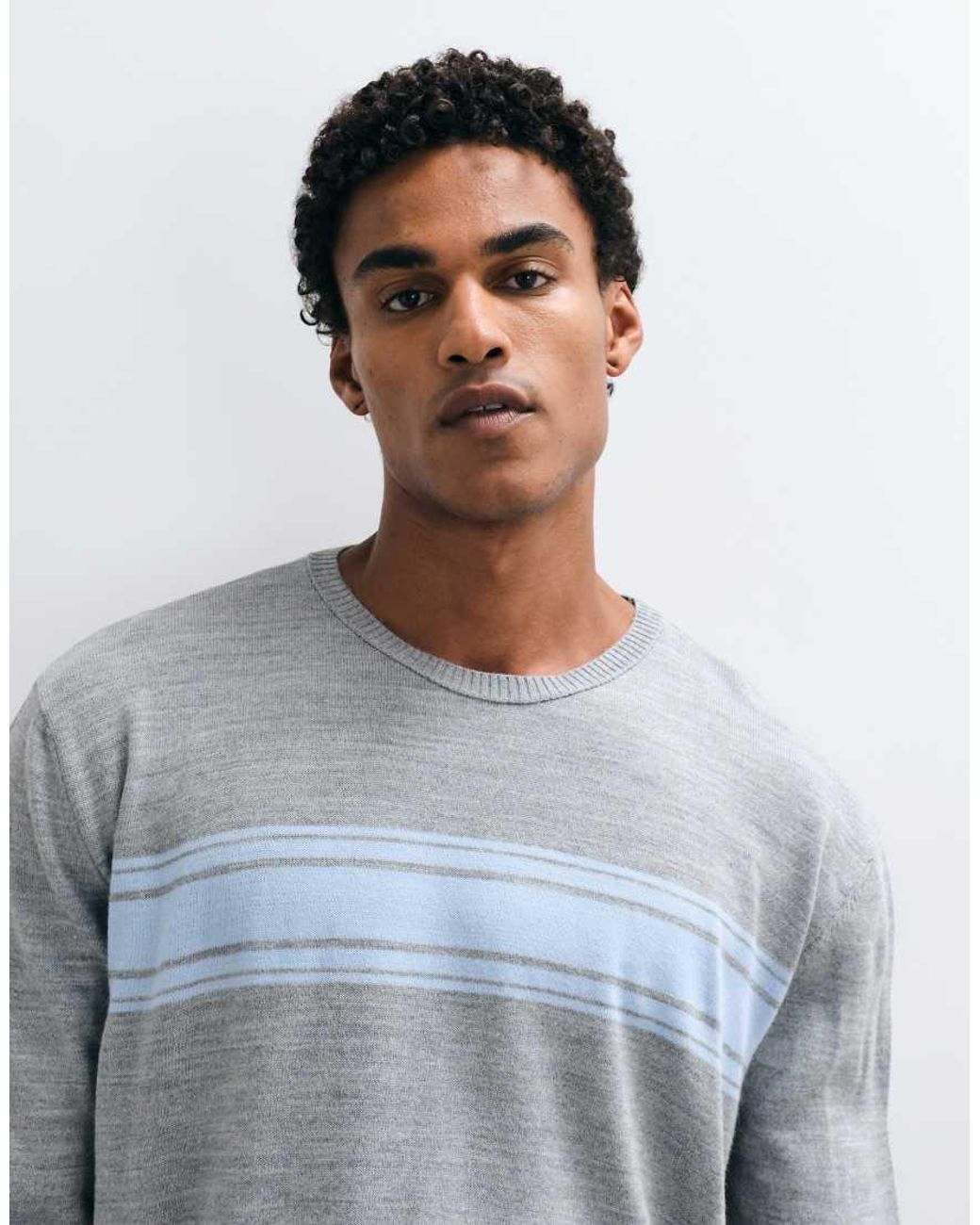 Collusion Gray Oversized Stripe Long Sleeve Crew Neck Jumper for men