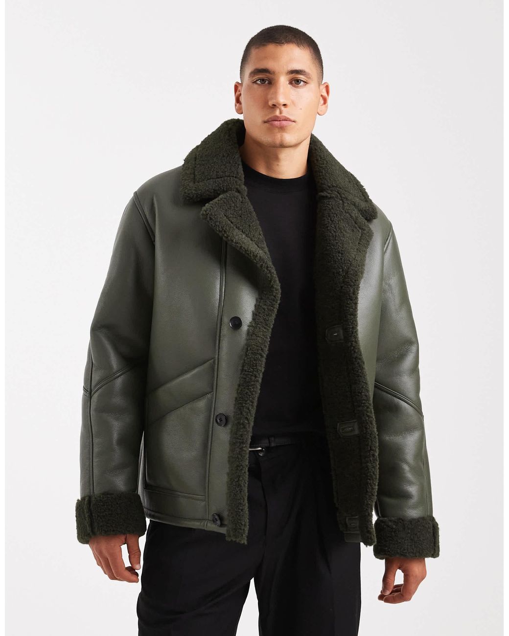 ASOS Aviator Jacket With Borg in Black for Men | Lyst