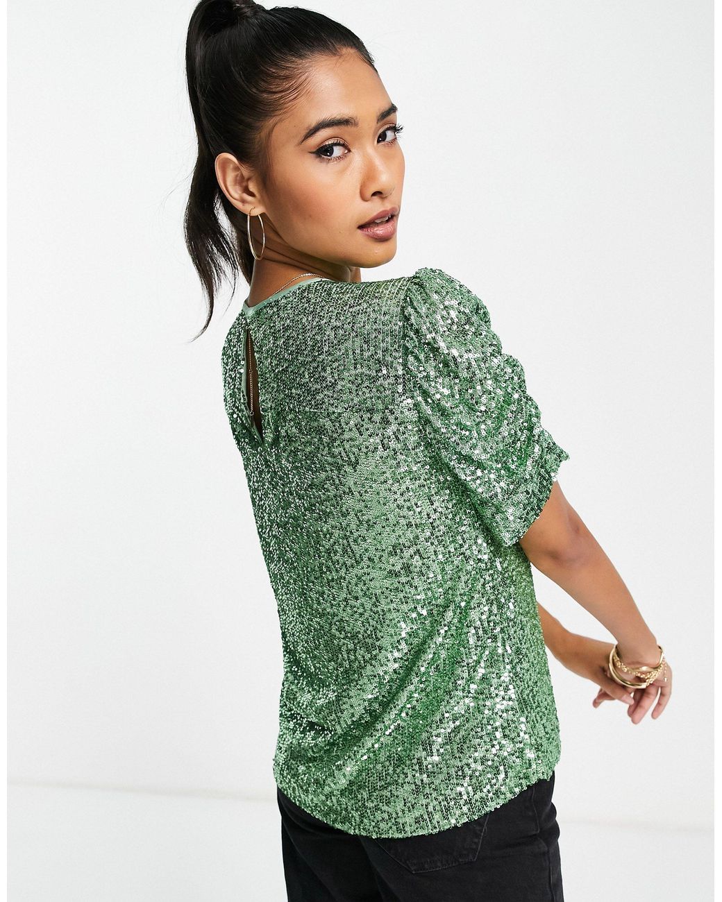 Whistles Seema Sequin Top Co-ord in Green | Lyst UK