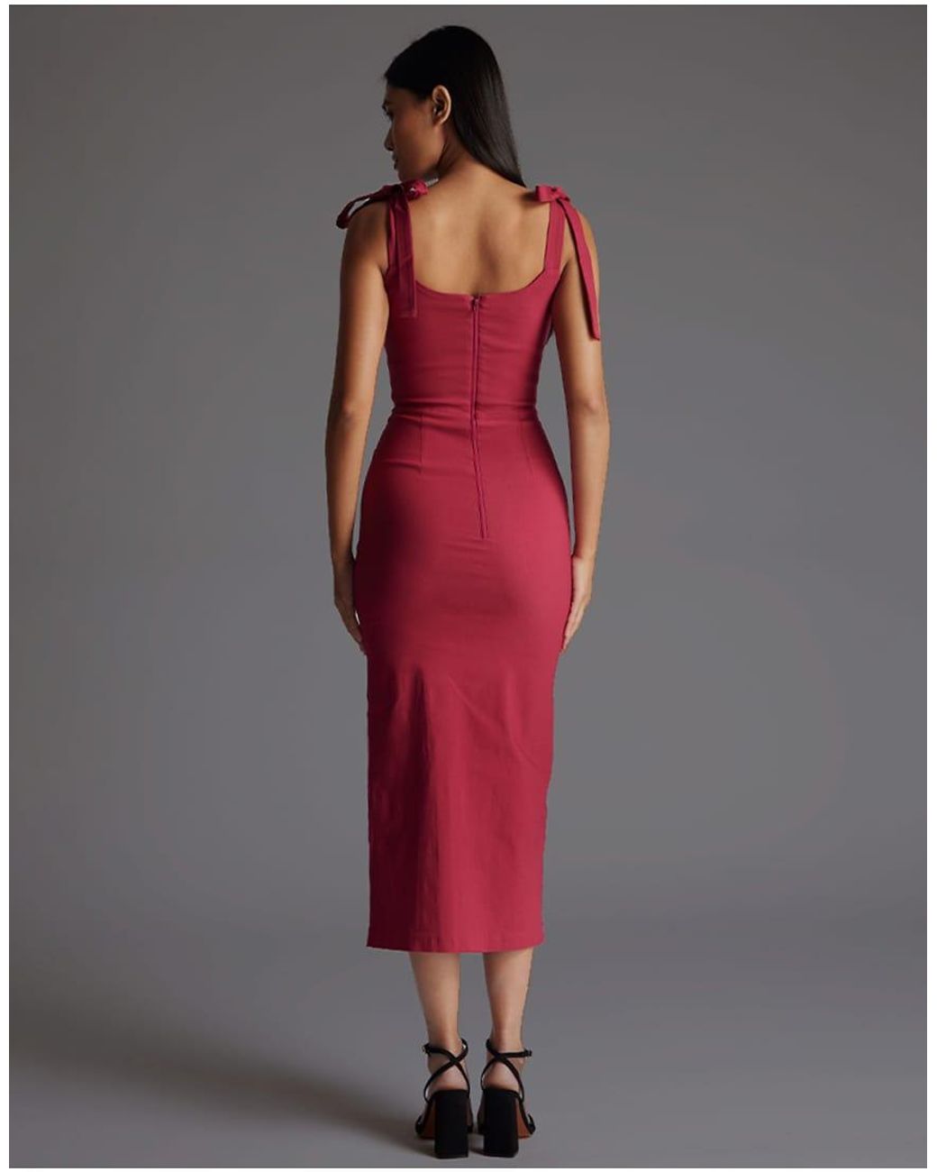Vesper Red Square Neck Bow Strap Midaxi Dress