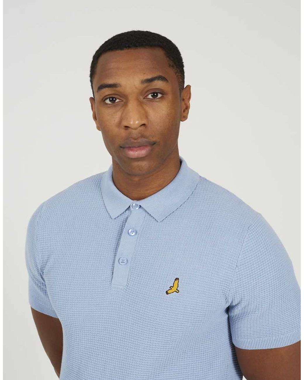 Brave Soul Blue Cotton Waffle Knit Embroidered Polo Shirt for men
