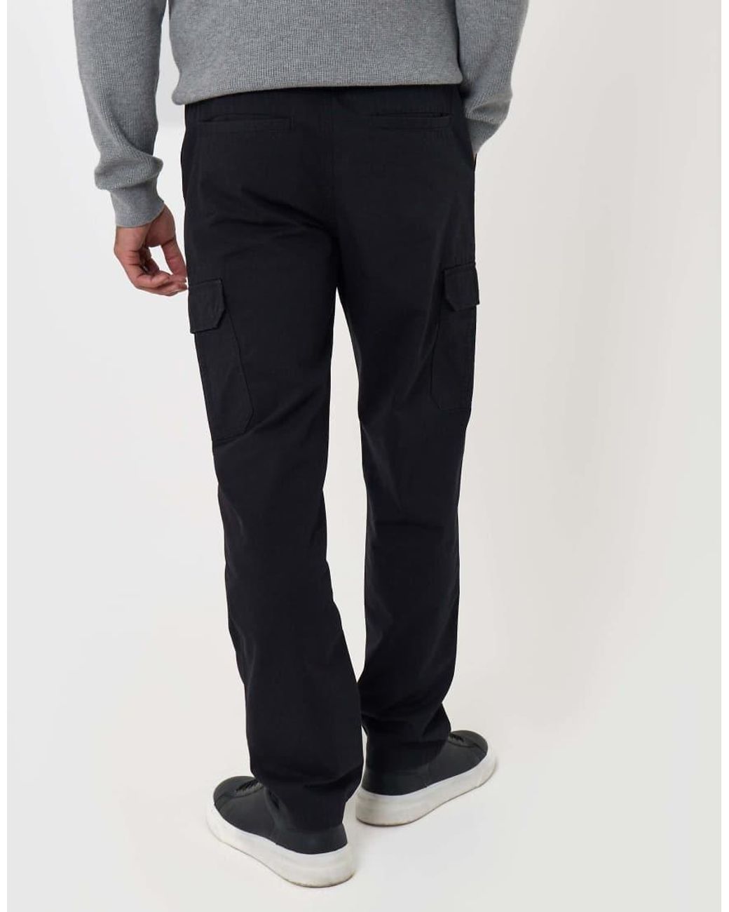Threadbare Black Regular Fit Cotton Cargo Trousers for men