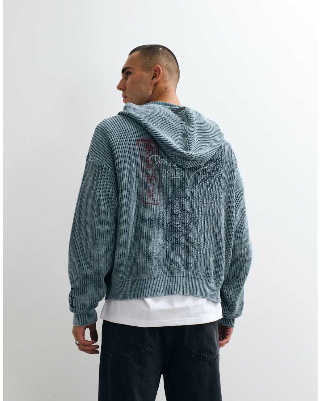 Ed Hardy Blue Soaring Dragon Knitted Hoodie