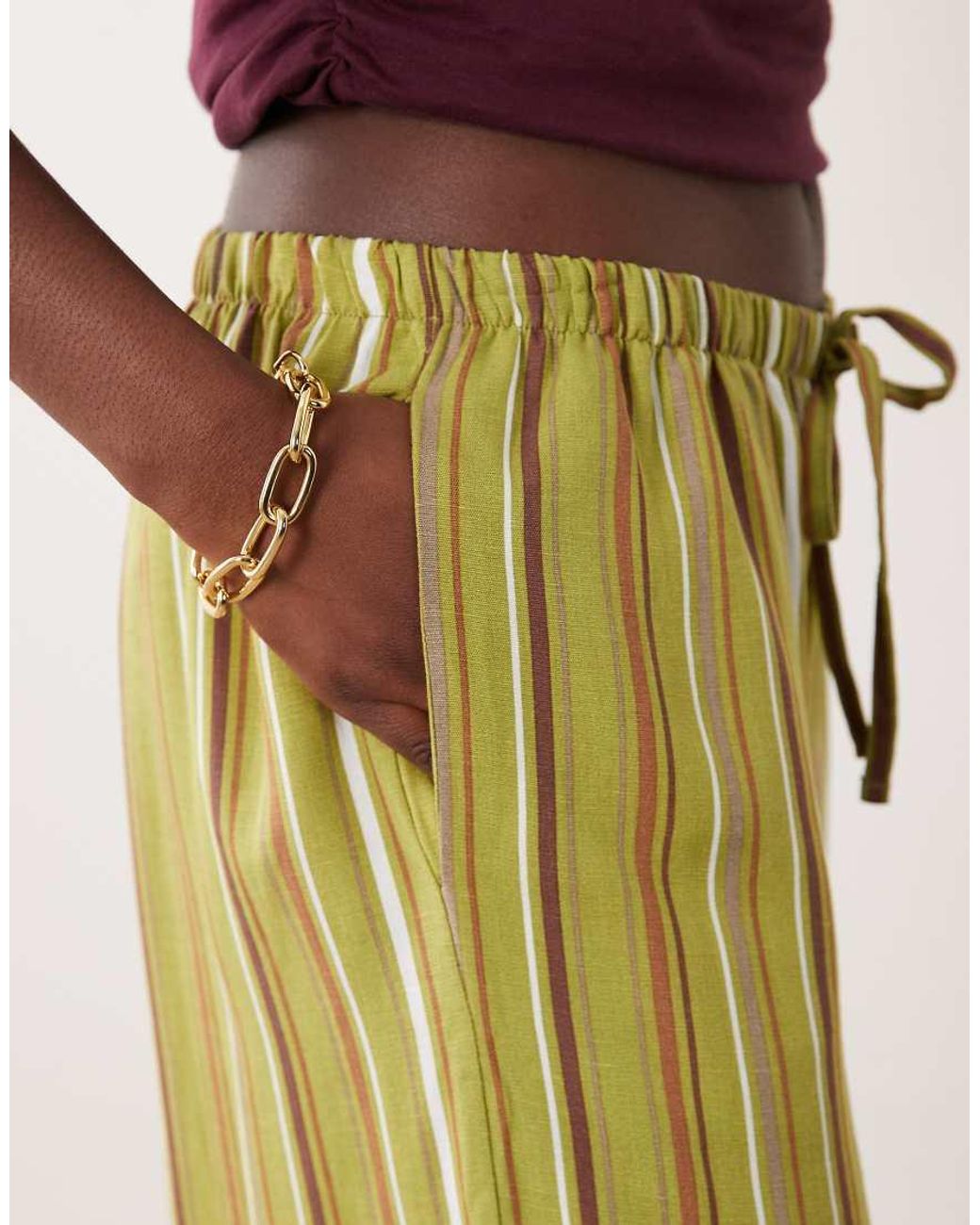 ASOS Multicolor Linen Blend Deep Hem Pull On Wide Leg Trouser