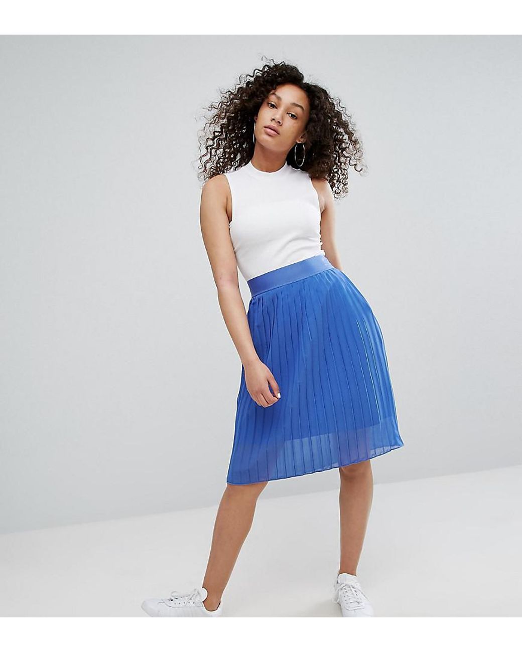 adidas Originals Originals Chiffon Pleated Midi Skirt in Blue | Lyst Canada