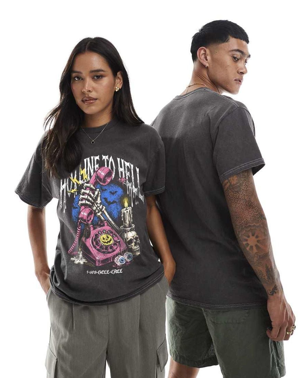 PRNT Gray Halloween Hotline Relaxed T-Shirt