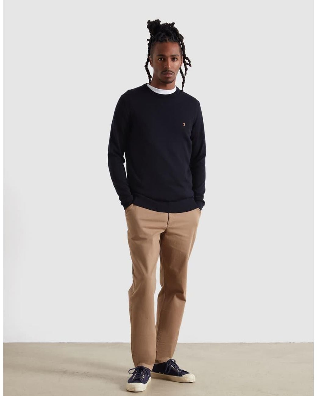 Farah Blue Mullen Merino Wool Knit Logo Jumper for men