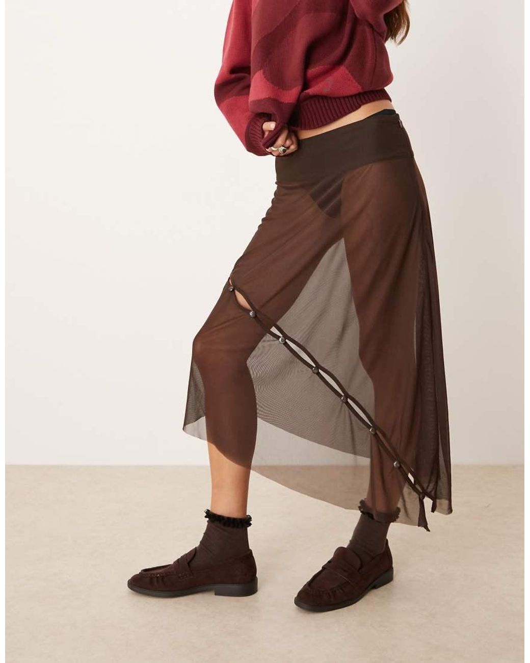 House Of Sunny Red Button Detail Slinky Skirt