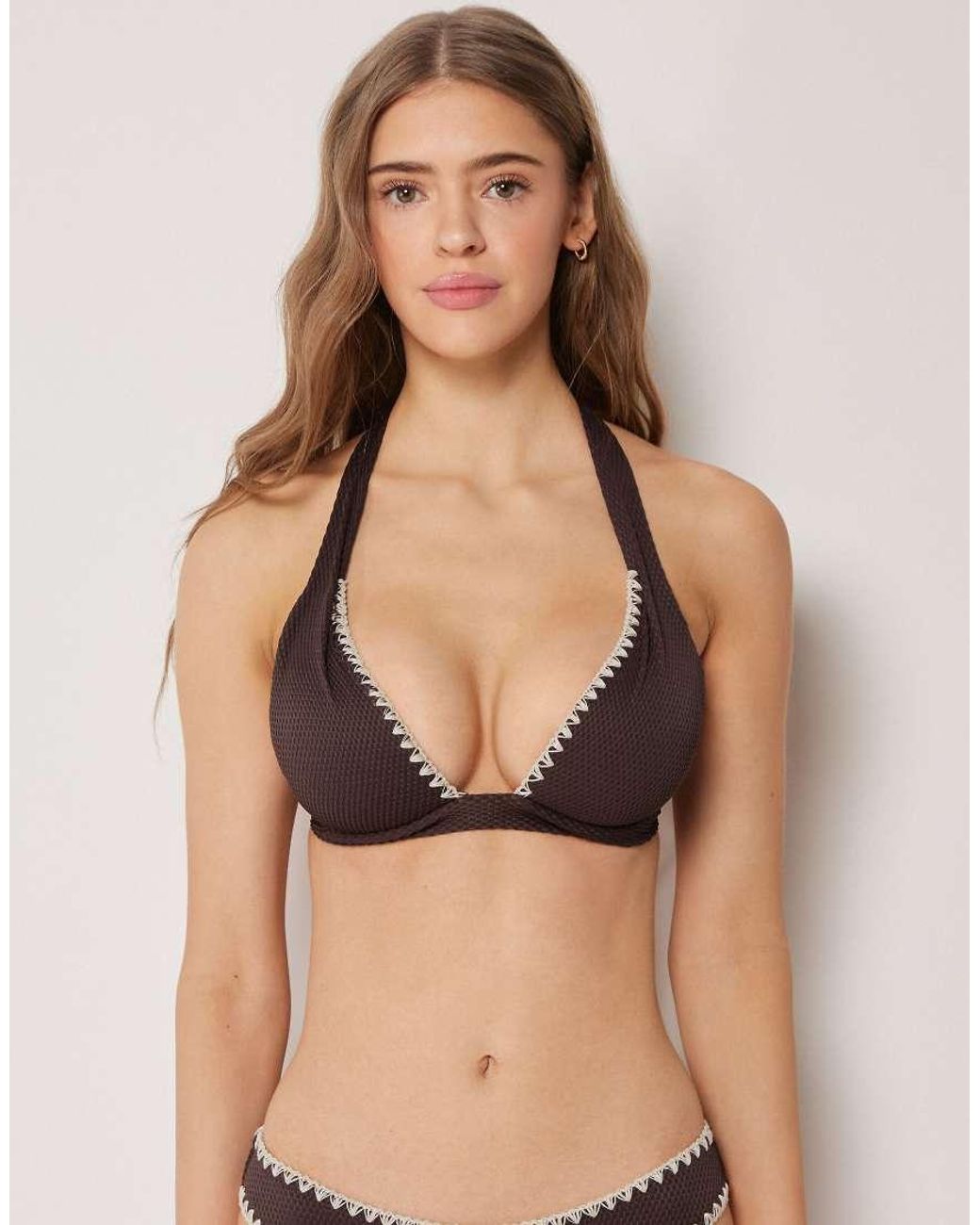 Calzedonia Black Triangle Bikini Top Bicolor Embroidery