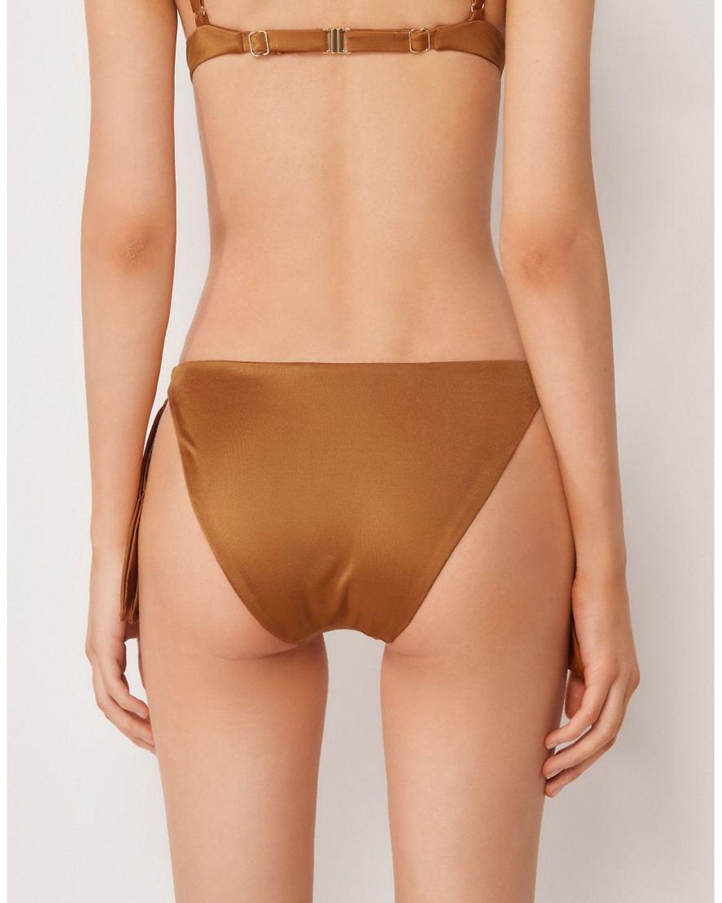 Calzedonia Brown Shiny Satin Briefs Bikini Bottom