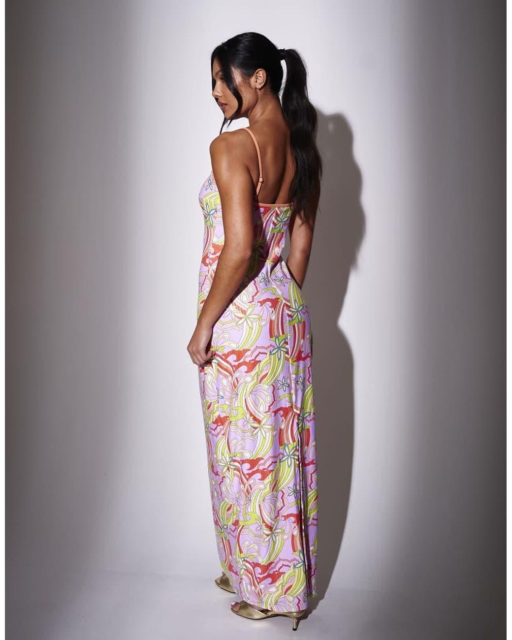 South Beach Multicolor Retro Printed Sequin Maxi Dress