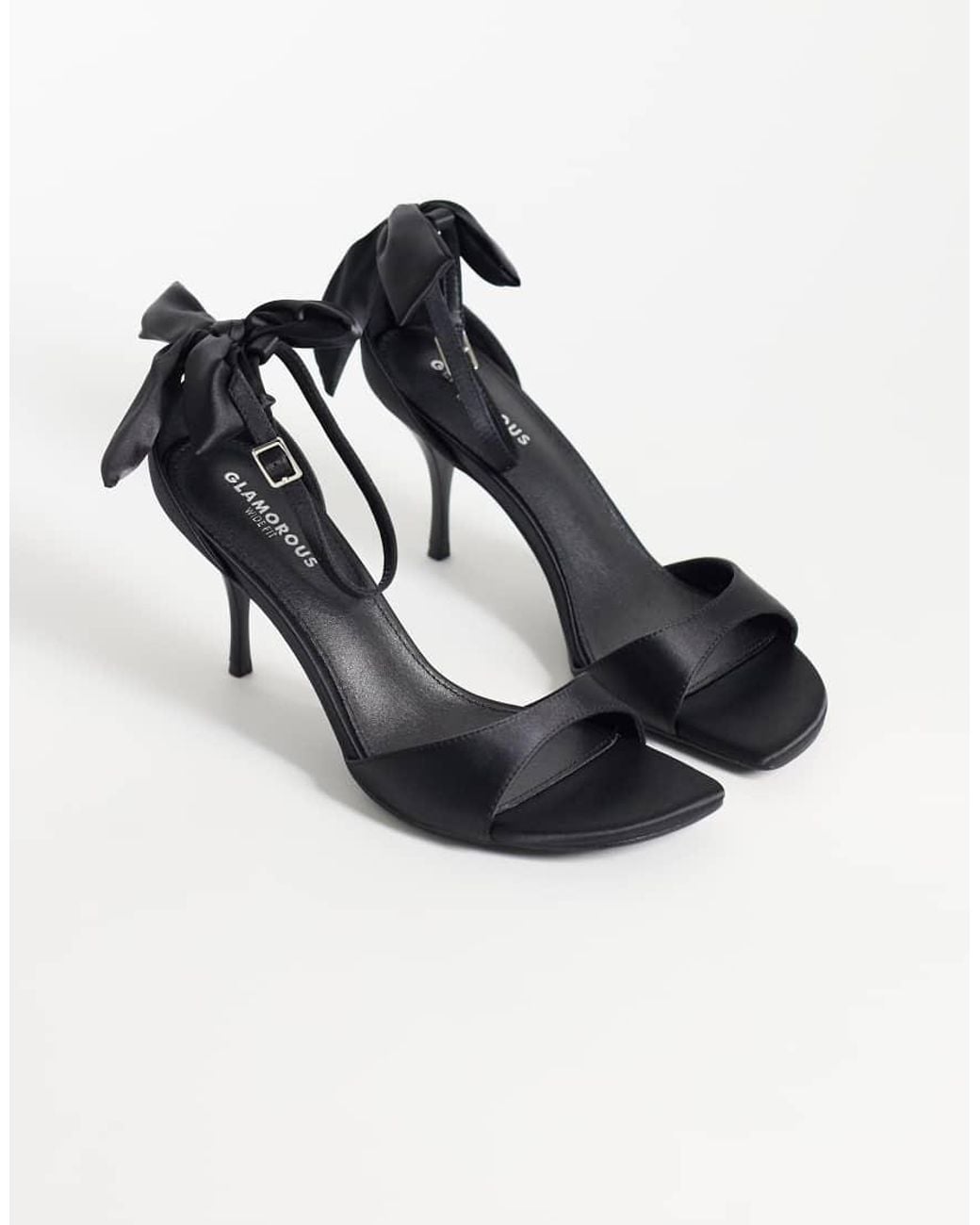 Glamorous Black Heeled Sandals With Bow Back Detail