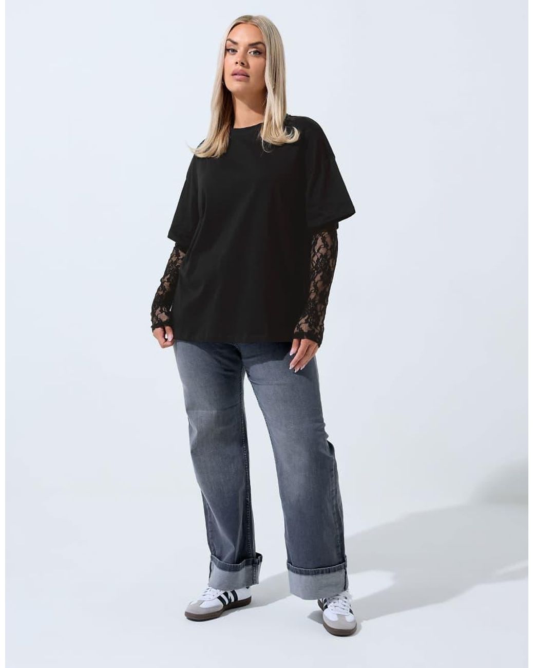Yours Clothing Black Lace Long Sleeve T-Shirt